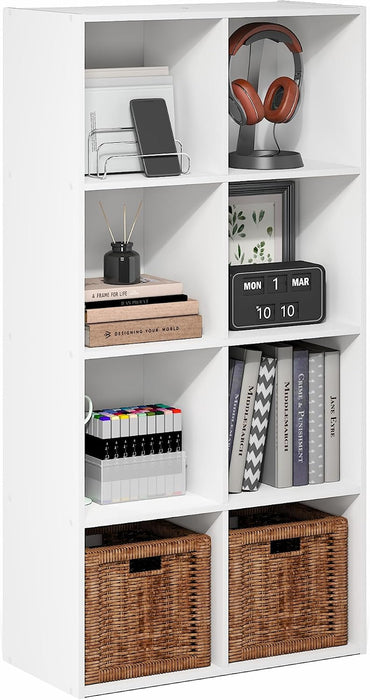 LUDER Book Shelf, 8-Cube Bookshelf, Bookcase, White | Open Shelves, 11.6 X 23.9 X 47.4, for Living Room, Bedroom, Home Office