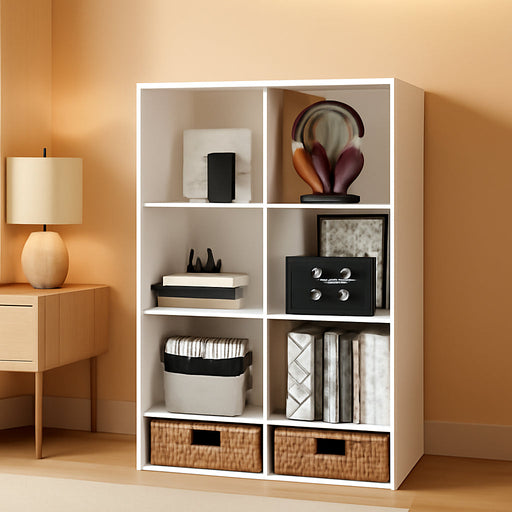LUDER Book Shelf, 8-Cube Bookshelf, Bookcase, White | Open Shelves, 11.6 X 23.9 X 47.4, for Living Room, Bedroom, Home Office