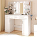 Makeup Vanity Desk with Mirror and Adjustable 10 LED Bulbs, White | Vanity Makeup Table with Power Outlets and Hairdryer Rack, Dressing Table with 3 Drawers & 2 Large Cabinet, 3 Color Lighting