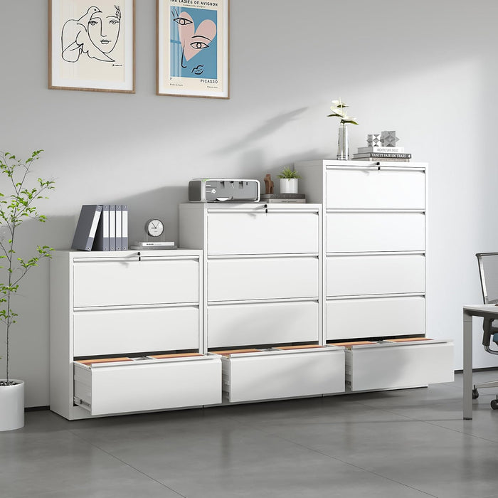 5 Drawer Lateral File Cabinet with Lock,White Metal Filing Cabinet