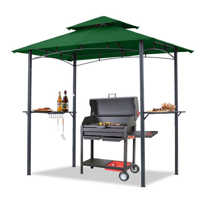 8'X 5' Grill Gazebo Shelter, Double Tier Outdoor BBQ Gazebo Canopy with LED Light(Forest Green)