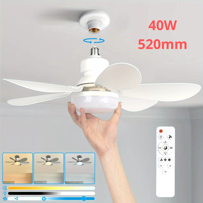 40W Socket Fan Light, 21.5" Screw Ceiling Fan with Light and Remote, E27 Socket Fan with LED for Bathroom, Bedroom, Kitchenfor