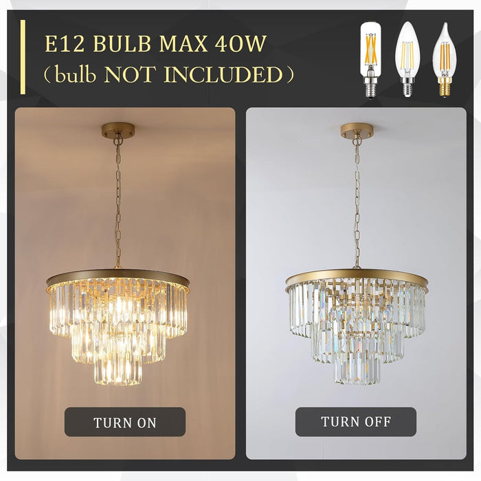 20" Modern Crystal Chandeliers,7 Lights Gold round Light Fixture