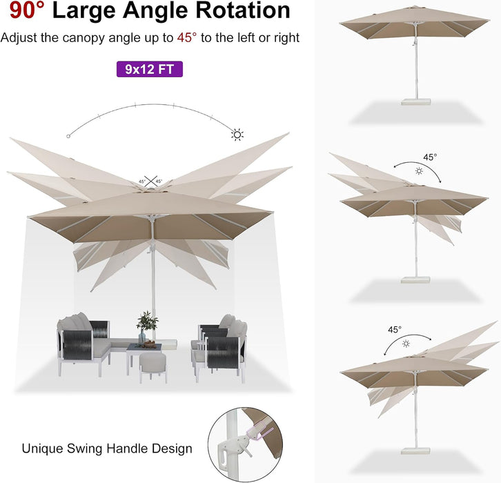 Cantilever White Umbrella 9' X 12' Left and Right Tilt, Beige