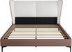 Queen Size Teddy Fleece Thick Fabric Upholstered Platform Bed,Cloud Bed Frame with Wingback Headboard,Bed Frame with Piping,Pu Upholstered Bed Frame,No Box Spring Needed, Easily Assembly,White