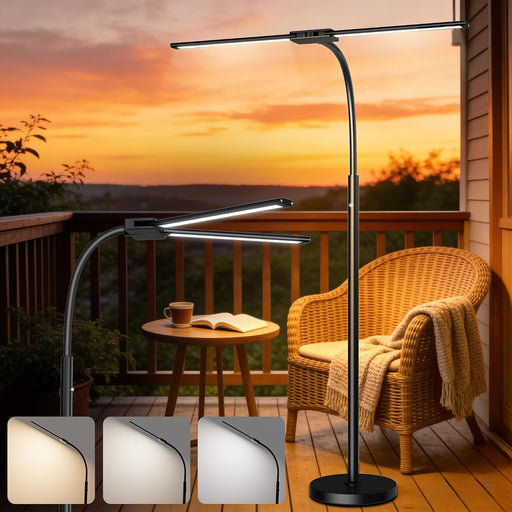 Rechargeable Floor Lamp Cordless with 8000Mah Battery, 15W Dual Head Adjustable Gooseneck LED Reading Lamp, Battery Operated Cordless Floor Lamp for Home, IP54 Rated