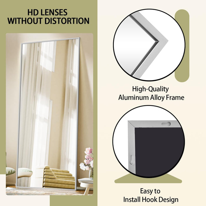 Full Length Mirror with Stand, 56"X21" Floor Mirror, Silver