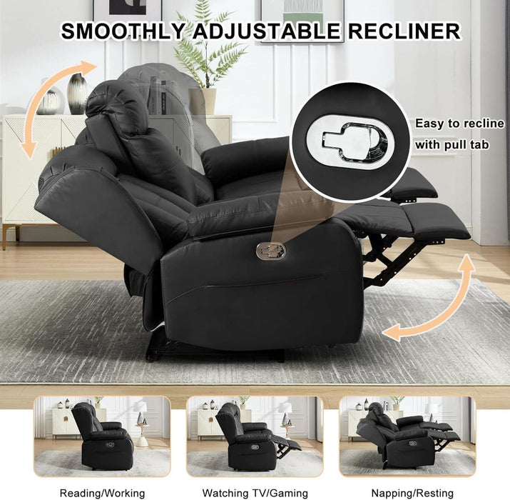 Loveseat Recliner Sofa, RV Recliner Couch, Manual Reclining Loveseat with Console for Living Room, Home Theater Seating with AC/USB C/USB and Drawer (Black, Loveseat with Console)