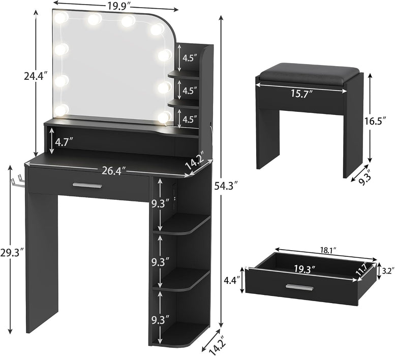 Black 26Inch Vanity Desk With Illumination LEDLighting