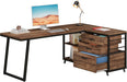 53" L Shaped Office Desk, Reversible Corner Computer Desk with 3 File Drawers and 2 Storage Shelves for Home Office, Study, Gaming Room (Brown)