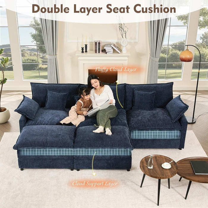 Navy Chenille Luxe 108-Inch-Long U Shaped Sectional