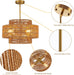 Boho Rattan Chandelier Four Light Fixture Goldtone