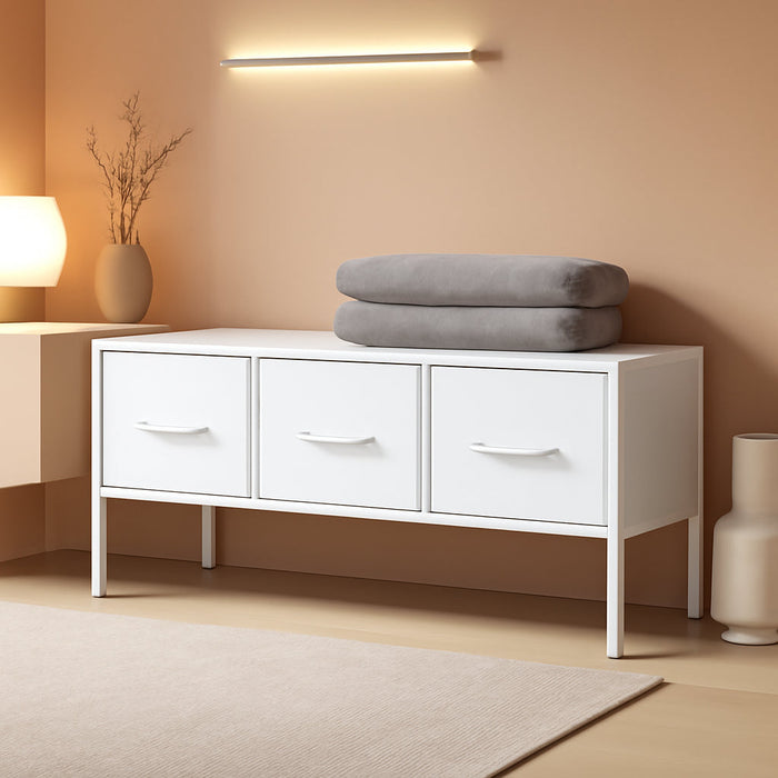 Closet Storage with 3 Fabric Drawers Small White Dresser for Closet Floor Organizer Dorm Bedroom
