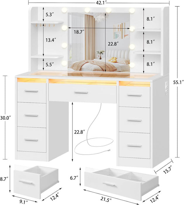 White Makeup Vanity Desk Glass Top IlluminationProLighting