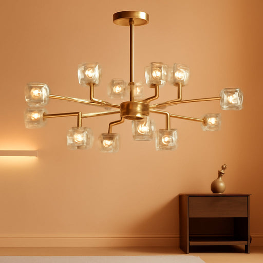 Modern Sputnik Crystal Brass Chandelier: Gold Dining Room Living Room Light