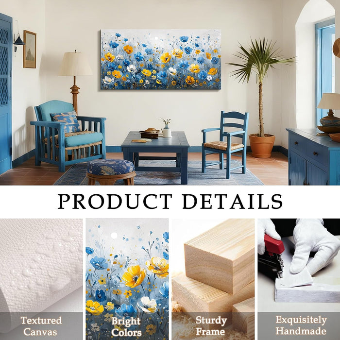 Floral Wall Art, Large Wall Art, Botanical Wall Decor, Blue and Yellow Wildflowers Art Prints, Modern Elegant Pictures for Living Room Bedroom Bathroom Kitchen Office Decorations 20"X40"