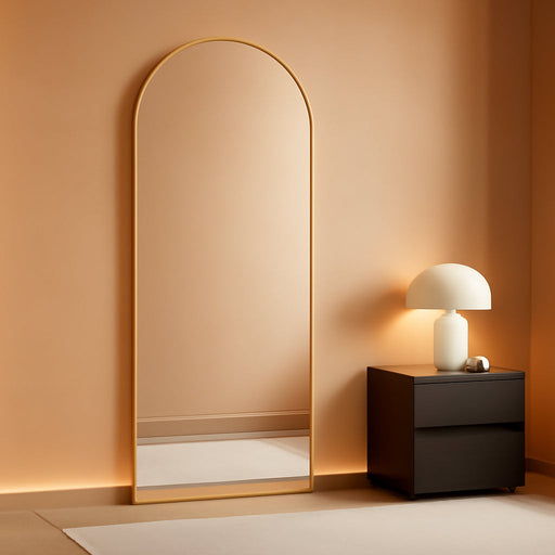 Arched Full Length Mirror, 56"X15" Standing Body Mirror for Wall, with Aluminum Alloy Frame for Bedroom, Living Room, Dressing Room(Gold)