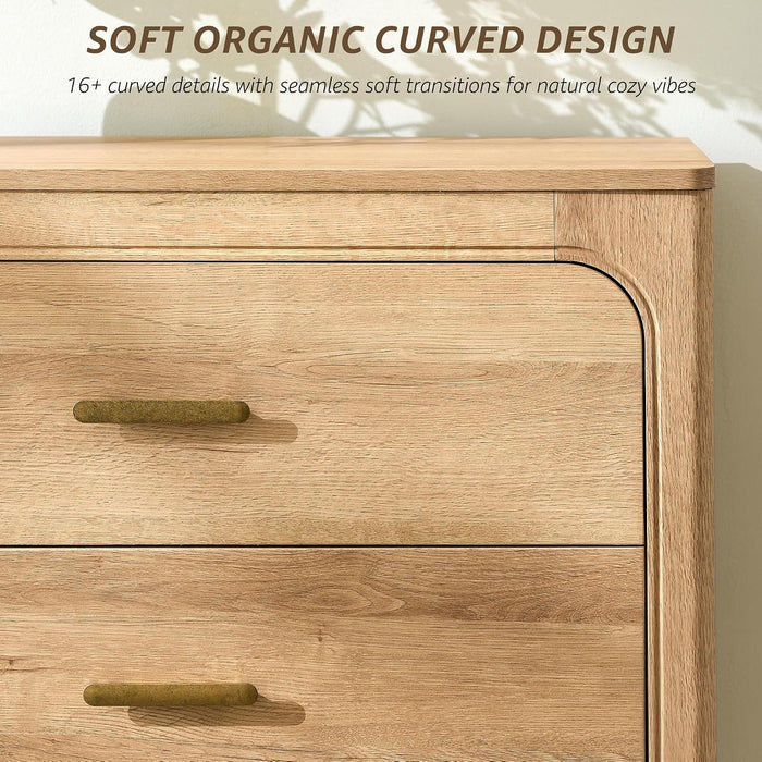 46" Tall Transitional 5-Drawer Dresser for Bedroom, Pale Honey Oak