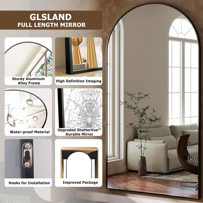 -30X71 Inch Wall Mount Arched Full Length Mirror-Aluminum Alloy Frame High Definition-Full Body Mirror for Bedroom or Living Room,Black