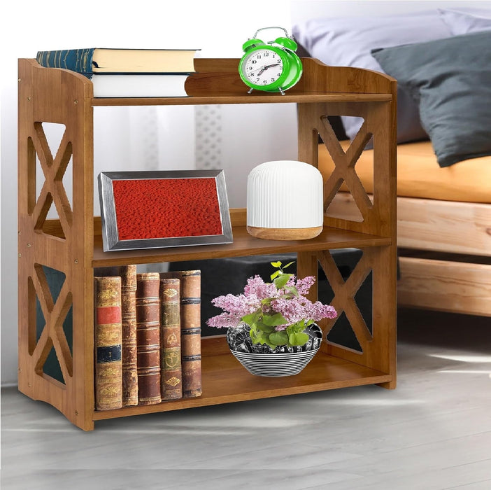 3 Tier Bookshelf, Narrow Bookshelf Wood Bookshelf Organizer, Small Bookcase Display Shelf, 3 Shelf Bookcase for Desktop, Office, Bedroom, Living Room (Brown, 3 Tier)