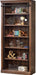 Avondale 120" W Contemporary Wood Bookcase Wall with Ladder Storage Organizer Display, 5 Adjustable Shelves, Ringed Steel Frame, Fully Assembled, in Brown Finish