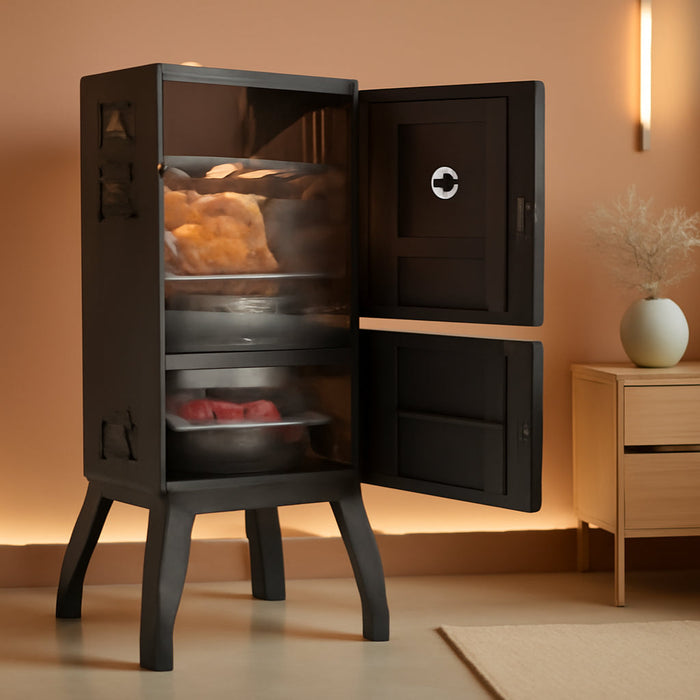 Charcoal Smoker Outdoor, Vertical BBQ Smoker with Thermostat, 2 Access Doors, 2 Cooking Grates, 2 Removable Pans & 4 Air Vents, Meat Smokers Grill for Parties, Barbecues and Backyard