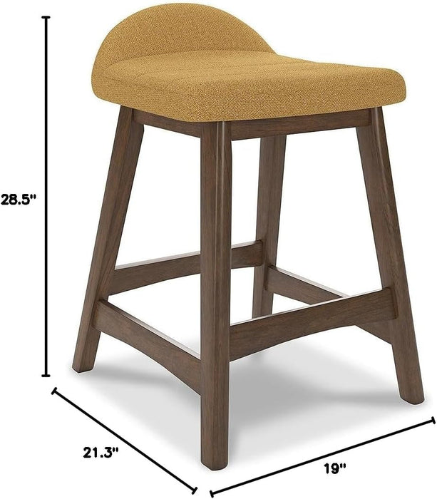 Lyncott Contemporary 28.5" Counter Height Upholstered Bar Stool with Foam Cushion, 2 Count, Mustard & Brown