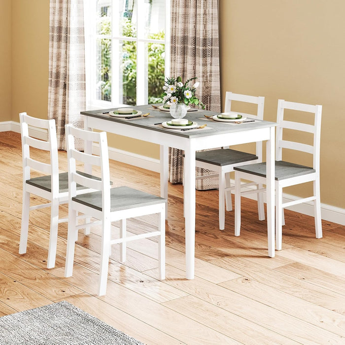 5 Piece Dining Table Set for 4, Farmhouse Solid Wood Kitchen Table Chairs Set of 4, Mid-Century Modern Dinette Set W/Rubber Wood Legs, Dining Room Table and 4 Chairs for Kitchen