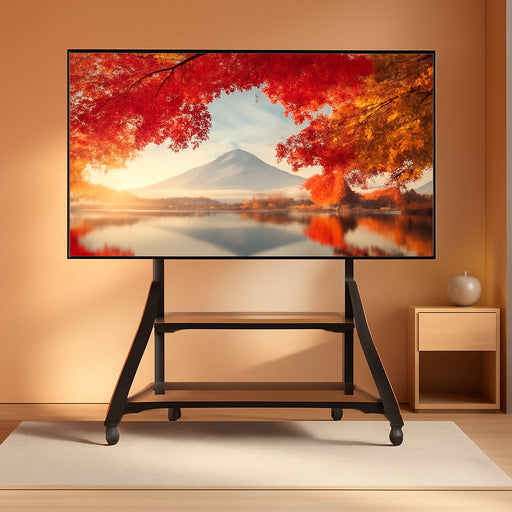Mobile TV Floor Stand with Wheels Shelves for 65 to 100 Inch Large LCD/LED Flat Curved Screen up to 220Lbs, Adjustable Heights TV Mount Stands VESA 800X600Mm, Rolling TV Stand for Bedroom Office
