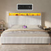 King Size Corduroy Upholstered Platform Bed Frame with Charging Station and RGB LED Lights, 53’’ Tall Storage Wingback Headboard, No Box Spring Needed, Easy Assembly, Noise-Free, White