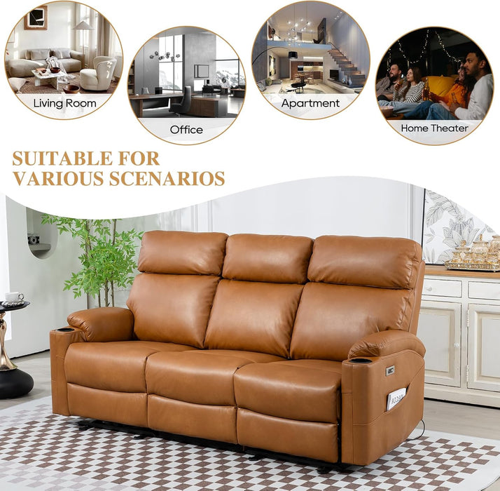 Power Reclining Sofa - 3 Seater Recliner Sofás, PU Leather Sofa, Home Theater Seating with Flipped Middle Backrest, Power Recliner Couch for Living Room(Brown)