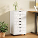 7 Drawer Rolling Storage Cabinet, Wood under Desk Mobile Dresser with Wheels, Small Organizer Chest for Home Office, Bedroom, Rolling Vertical Organizer for Home Office, White