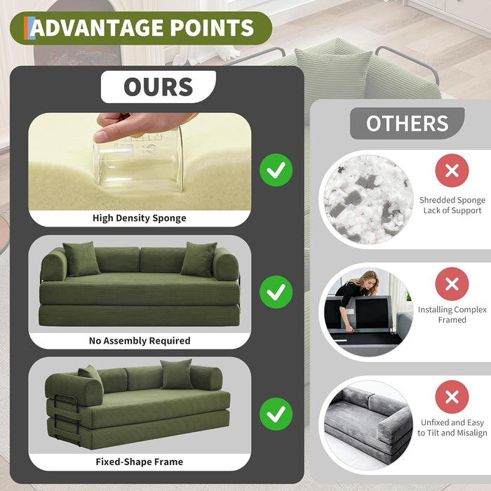 Corduroy Green 79 Inches InterchangeablePlus Sofa Bed