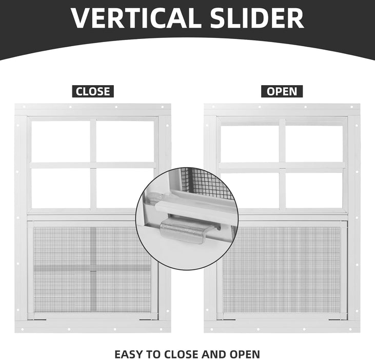 Shed Windows 2 Pack 14" W X 21" H Flush Mount White Window with Tempered Glass and Fiberglass Screen,Sliding Windows with Vertical Slider and Screws for Sheds,Chicken Coop, Playhouse Garbage Room Etc