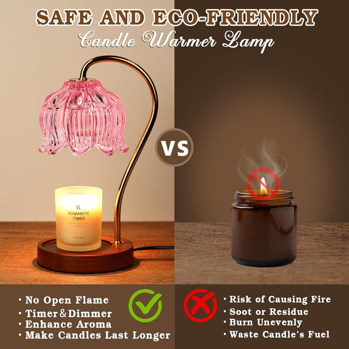 Pink Candle Warmer Lamp with Timer, Dimmable Candle Lamp Warmer, Birthday Gift Idea for Women Mom Who Have Everything, House Warming for New Home, Lotus Wax Melt Warmer for Jar Candles