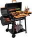 Barrel Charcoal Grill with Offset Smoker, 824 Sq. In. Cooking Area, Wooden Front Shelf, Bottom Shelf, Blow-Molded Wheels, Outdoor Charcoal Grill for Backyard Cooking, Black,Cc1831W