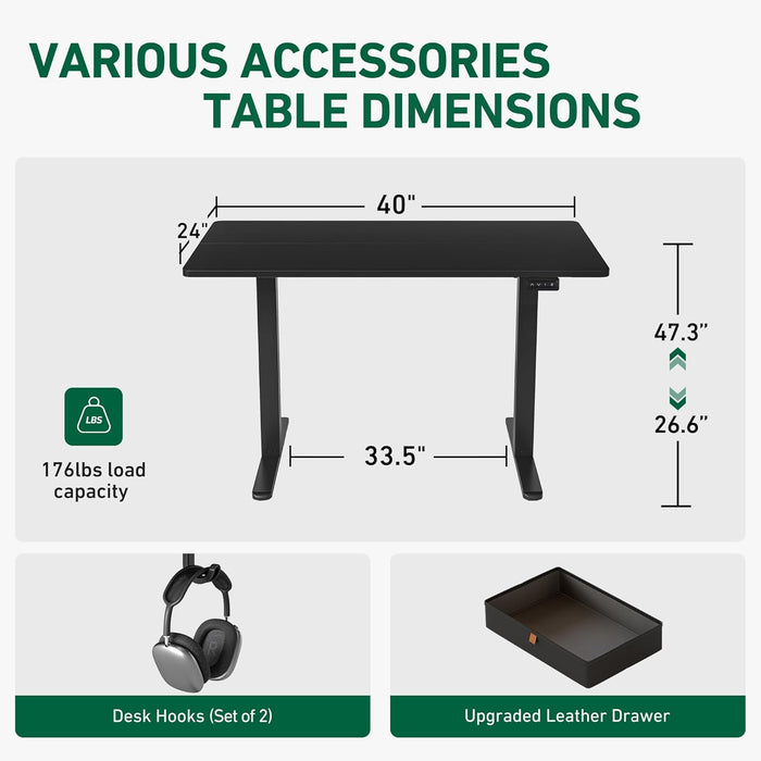 40 X 24 Inches Standing Desk with Drawer, Adjustable Height Electric Stand up Desk with Storage, Sit Stand Home Office Desk, Ergonomic Computer Desk, Black