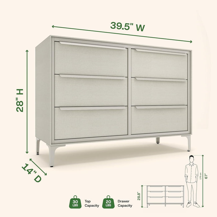 Naima 6-Drawer Premium Fabric Dresser – Strong Metal Frame, Sag-Proof Drawers with Sleek Metal Handles, Durable Storage Solution for Your Home (Beige)
