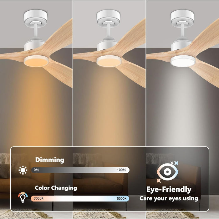 52 Inch Wood Smart Ceiling Fans with Lights Remote,Voice Control via WIFI Alexa App,Quiet DC Motor,Outdoor Indoor Ceiling Fan,Dimmable,Modern Light Wood Lighting & Fan for Bedroom Patio Porch