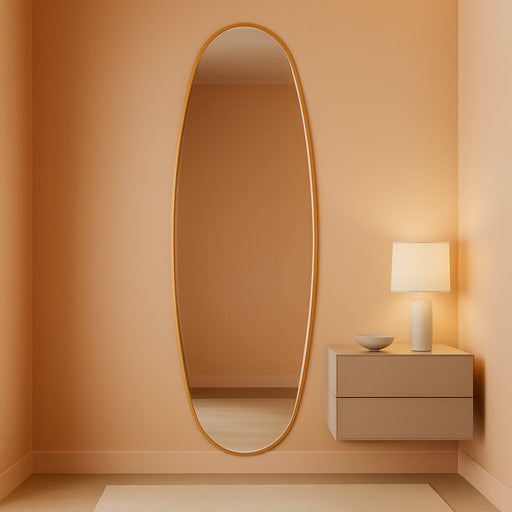 Full Length Mirror, 68"X26" Floor Mirror with Stand, Standing Hanging Leaning Irregular Mirrors for Bedroom Living Room Entryway, Wavy Shaped, Golden