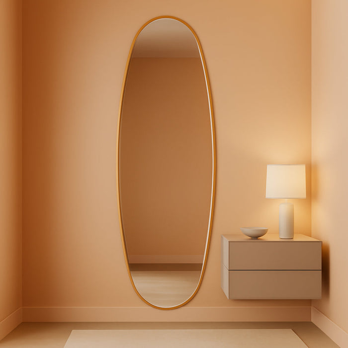 Full Length Mirror, 68"X26" Floor Mirror with Stand, Standing Hanging Leaning Irregular Mirrors for Bedroom Living Room Entryway, Wavy Shaped, Golden