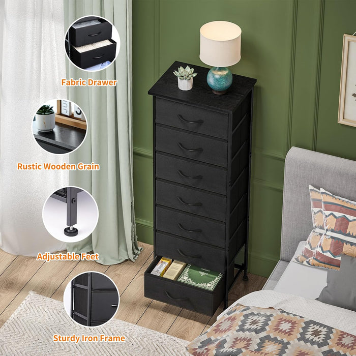 Black Tall Dresser with 7 Drawers