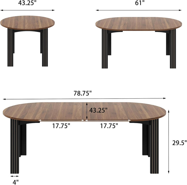 Walnutwood Oval Extendable Dining Table With Leaves