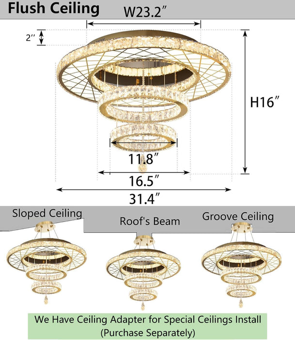 Gold 24 Inch Ceiling Chandelier Decorative Illumination