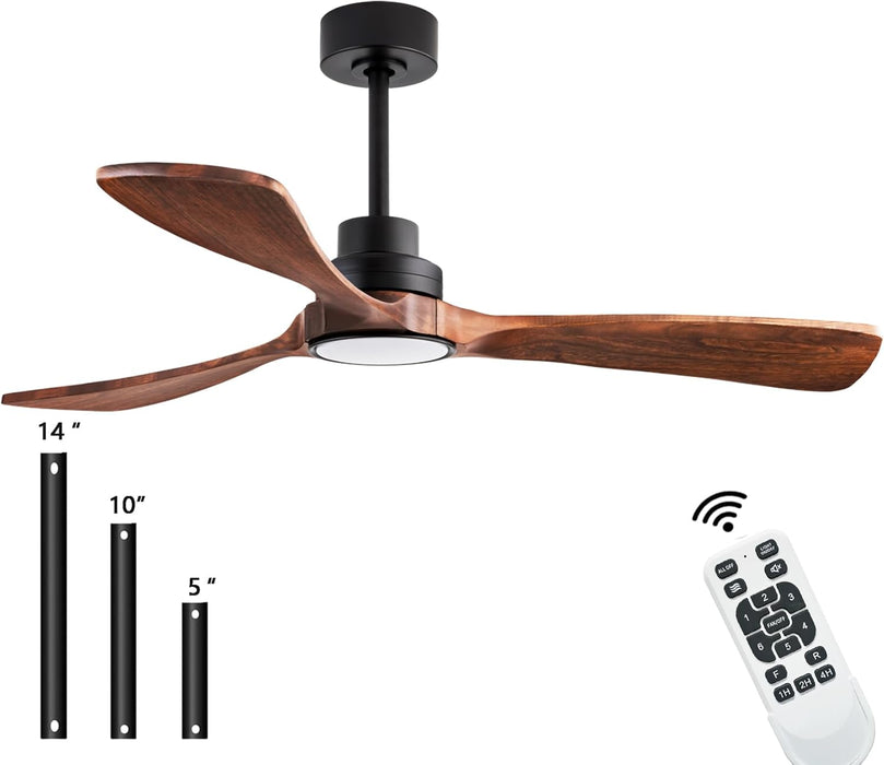 52" Wood Ceiling Fan, (With Light with Remote Control) with 3 Solid Wood Blades, Wooden Ceiling Fan for Indoor and Outdoor Use, Suitable for Living Room, Dining Room, Patio and More.