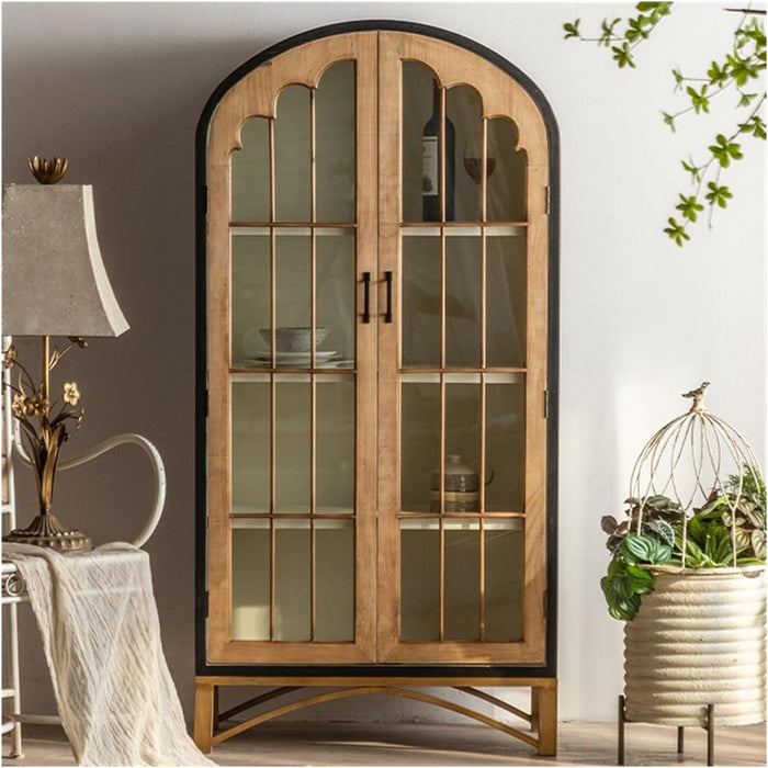 Bookcase Bookcase Solid Wood Floor-Standing Wabi-Sabi Style Bookshelf Glass Display Cabinet with Door Wall Storage Cabinet Bookshelf