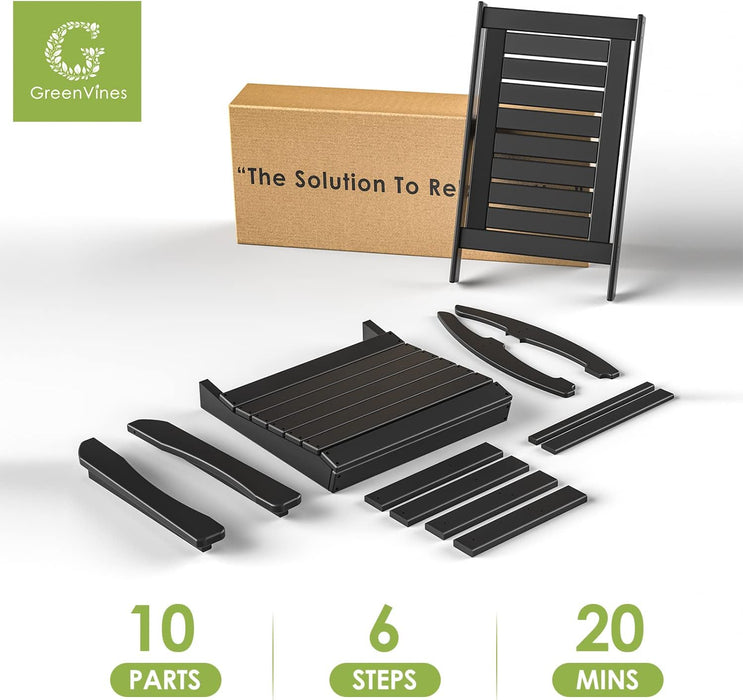 Outdoor Rocking Chairs | Set of 2 | Porch Rocker | HDPE Plastic | Black | Oversized Rockers | High Back | Big & Tall | Ladder Back | for Patio outside Backyard Balcony Garden