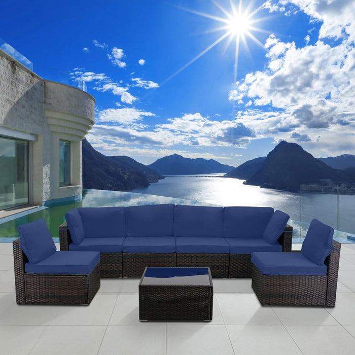 7 Pieces Outdoor Patio Furniture Sets,Rattan Conversation Sectional Set,Manual Weaving Wicker Patio Sofa with Tea Table