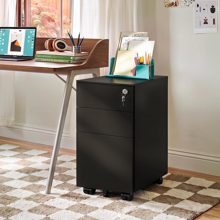 3 Drawer File Cabinet with Lock, Fully Assembled except Casters