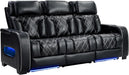 Home Theater Seating, Power Reclining Sofa with Adjustable Headrests, PU Leather 3 Seat Recliner Sofa Couch Set with Ambient Lighting, Cup Holders, USB & Type C Ports, Armrest Storage, Black